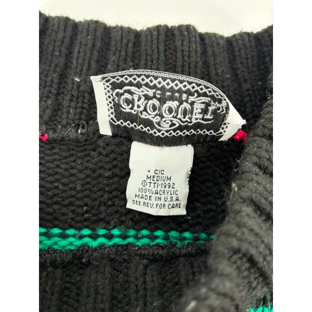 VNTG 90's Croquet Club Striped Mock Neck Sweater Pink Blue Green Black USA Made - Picture 5 of 10